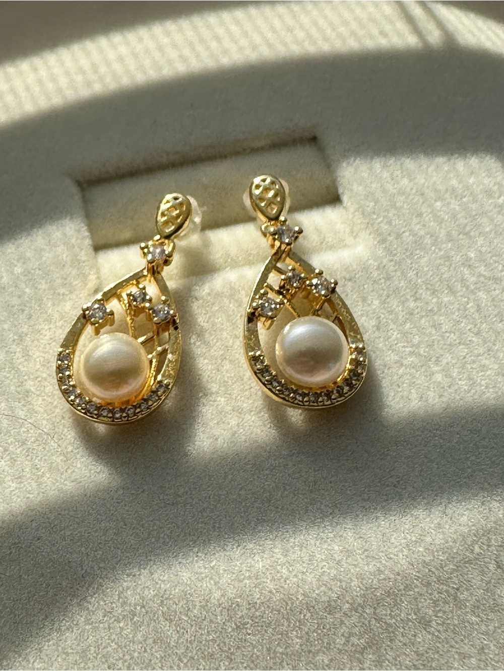 Real freshwater Pearl & Gold Drop Earrings - Women Jewelry